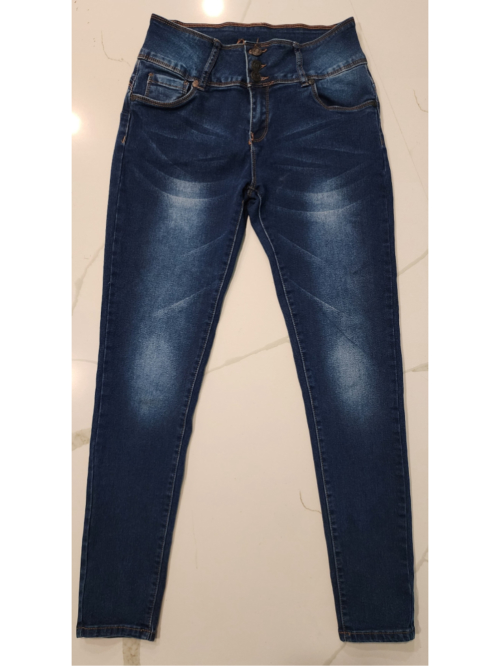 Bamboo Jeans Womens 7/8 High Rise 3-Button Skinny Jeans Dark Wash Stretch Y2K